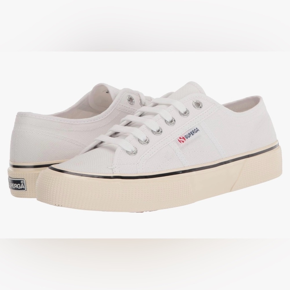 Superga White Canvas Low-Profile Sneakers with Off-White Sole Size 38 or W-7.5